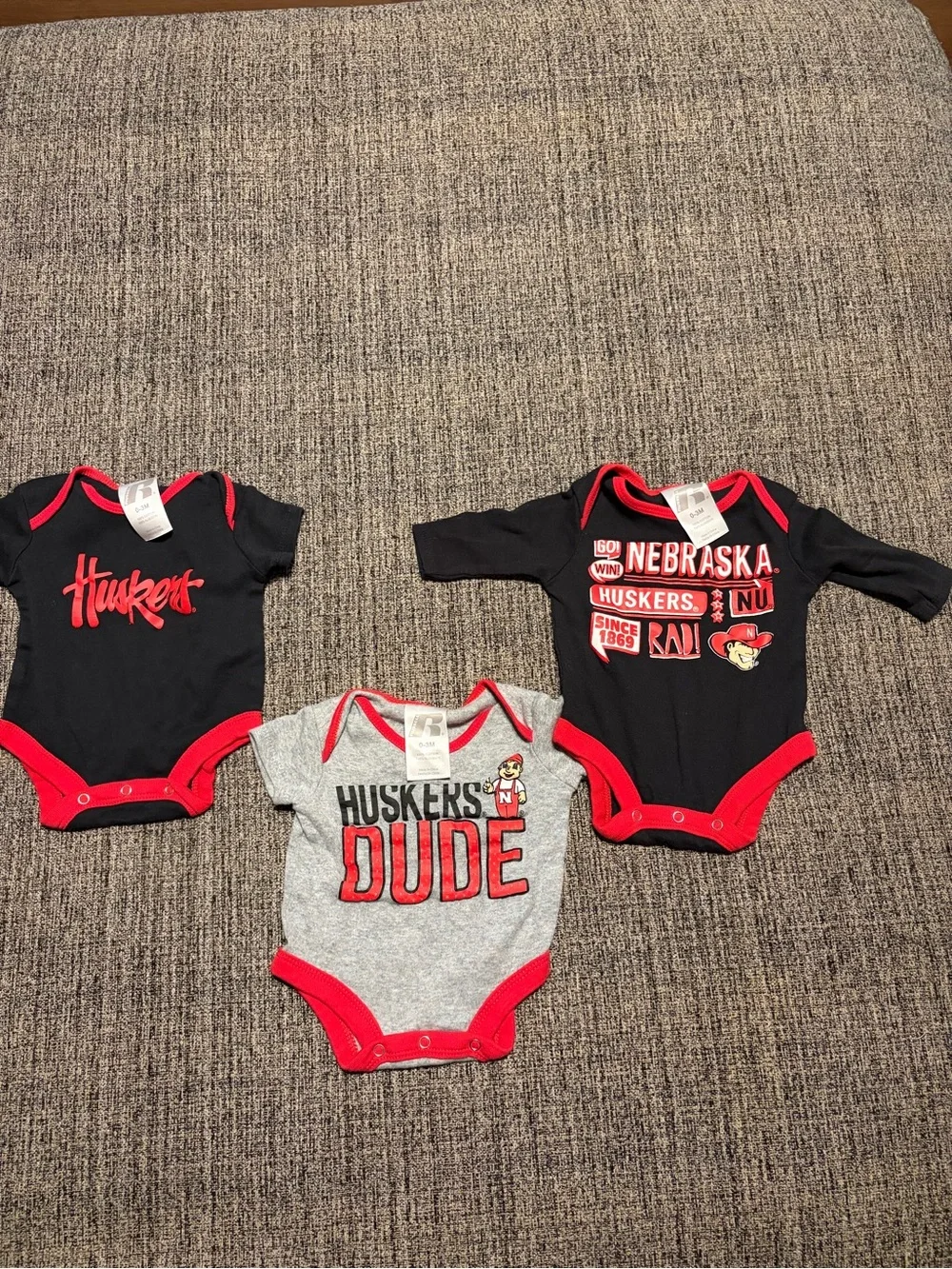 Nebraska Huskers Baby One-Piece Bodysuit - Red & Black Bundle 3 pcs